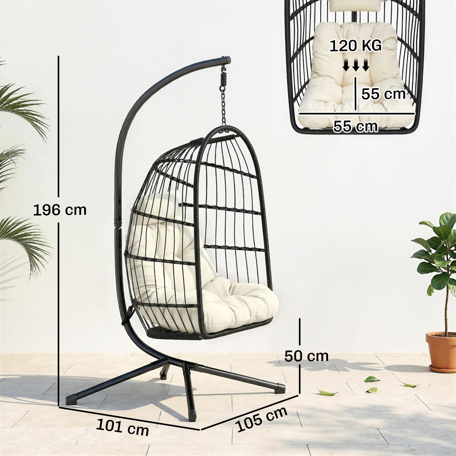 Hanging Egg Chair, Indoor Outdoor Hammock Swing Chair with Stand, Safe
