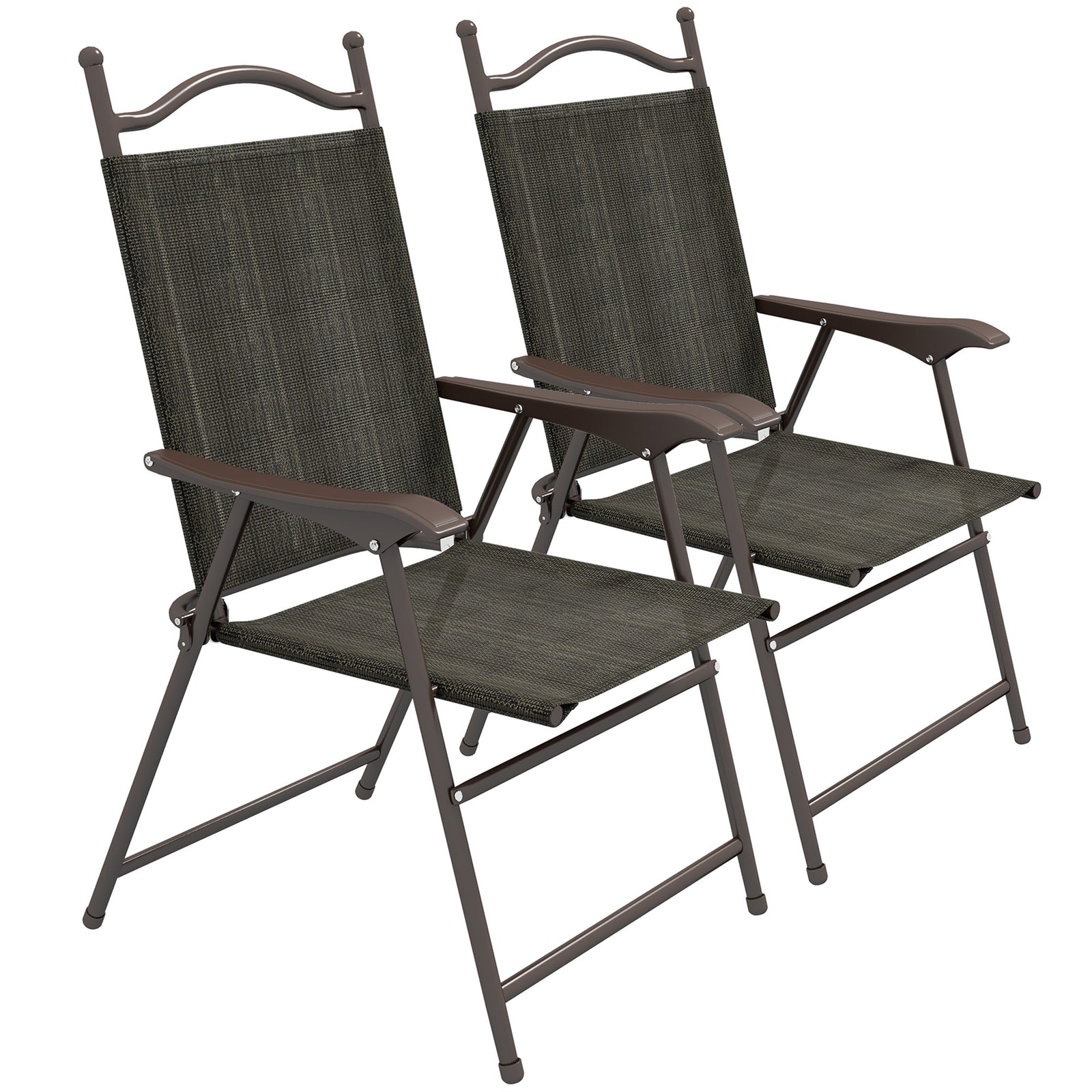 Set of Two Folding Garden Chairs, with Fabric Mesh Seats - Dark Brown
