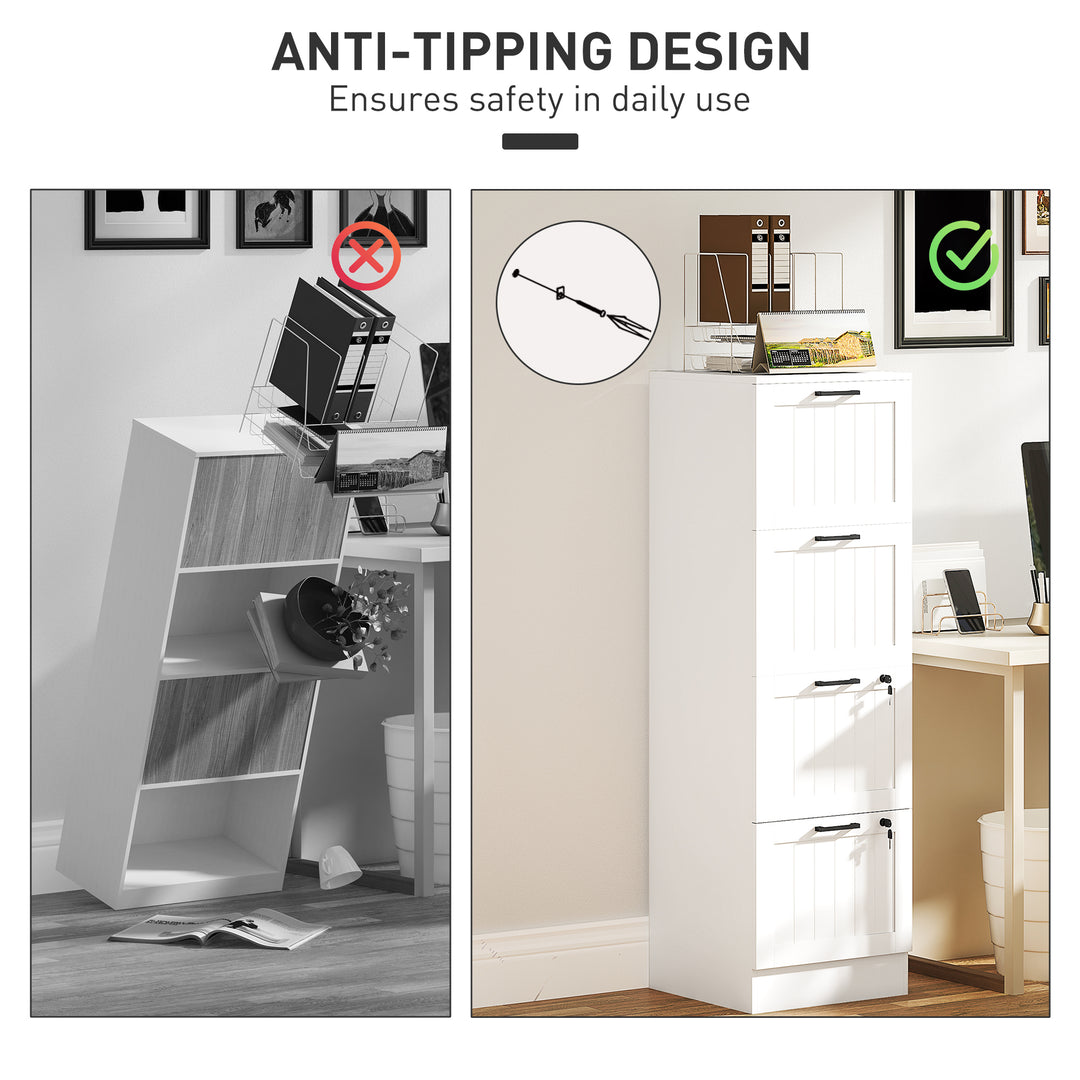 MCL 4 Drawer Filing Cabinet with Lock, Office Storage Cabinet with Adjustable Hanging Bars for A4 Letter Size Files, White