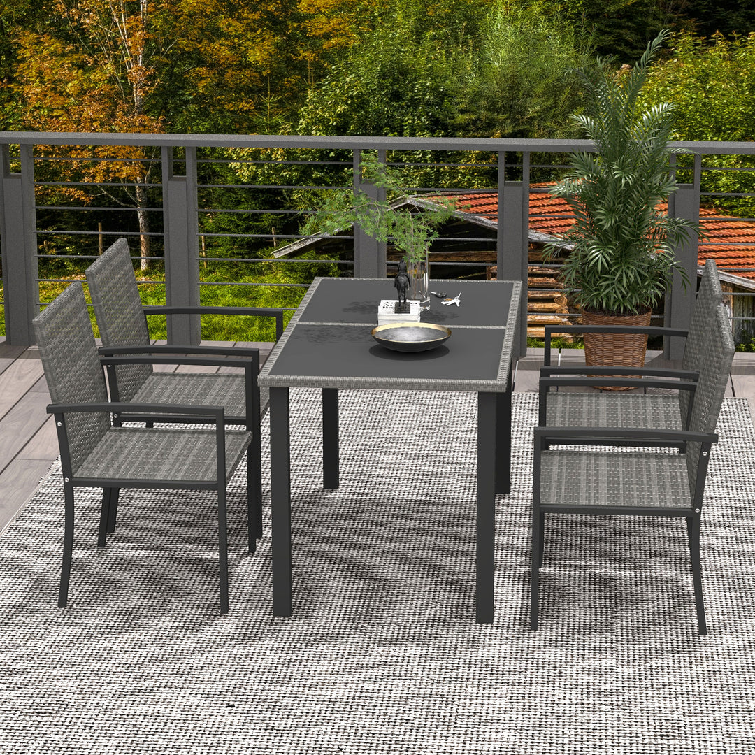 Outsunny Outdoor Dining Set 5 Pieces Patio Conservatory with Tempered Glass Tabletop,4 Dining Chairs