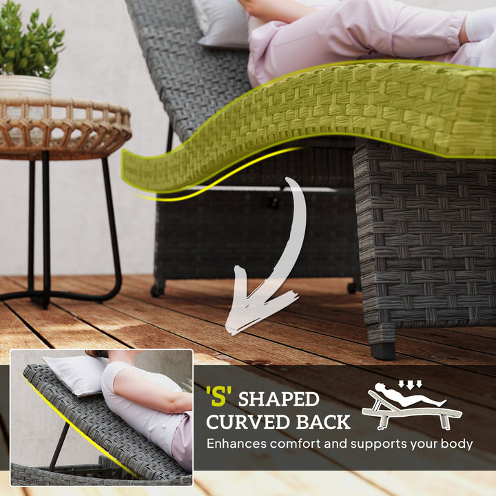 Outdoor PE Rattan Sun Lounger, Folding Wicker Garden Lounger Recliner with 4-Level Adjustable Backrest, Rolling Sunbed Lounge Chair with Wheels, Non-Slip Legs for Balcony, Beach, Mixed-grey