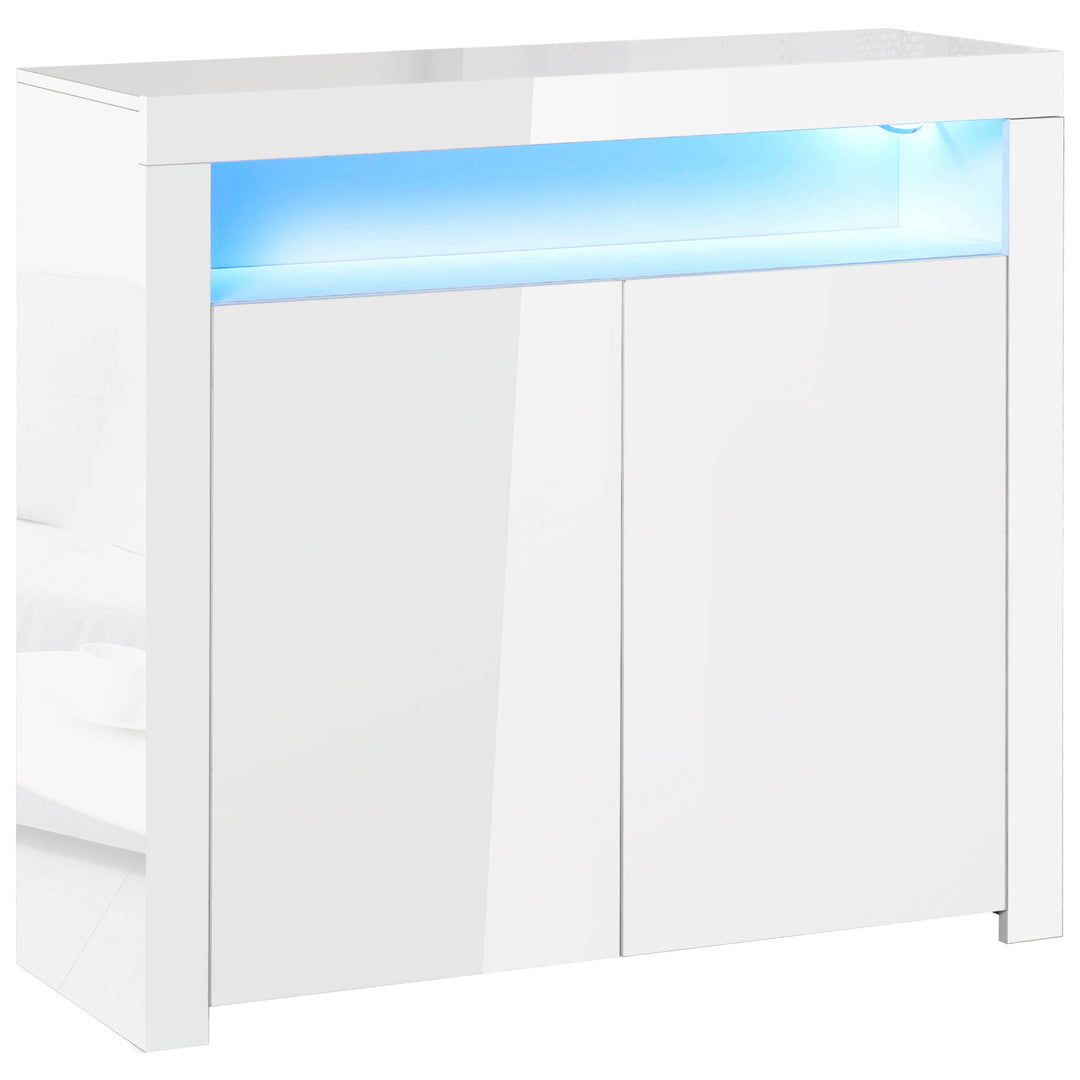 MCL LED Storage Cabinet, Cupboard with High Gloss Front and RGB Lighting, Modern Sideboard for Entryway, Dining Area, Living Room, White