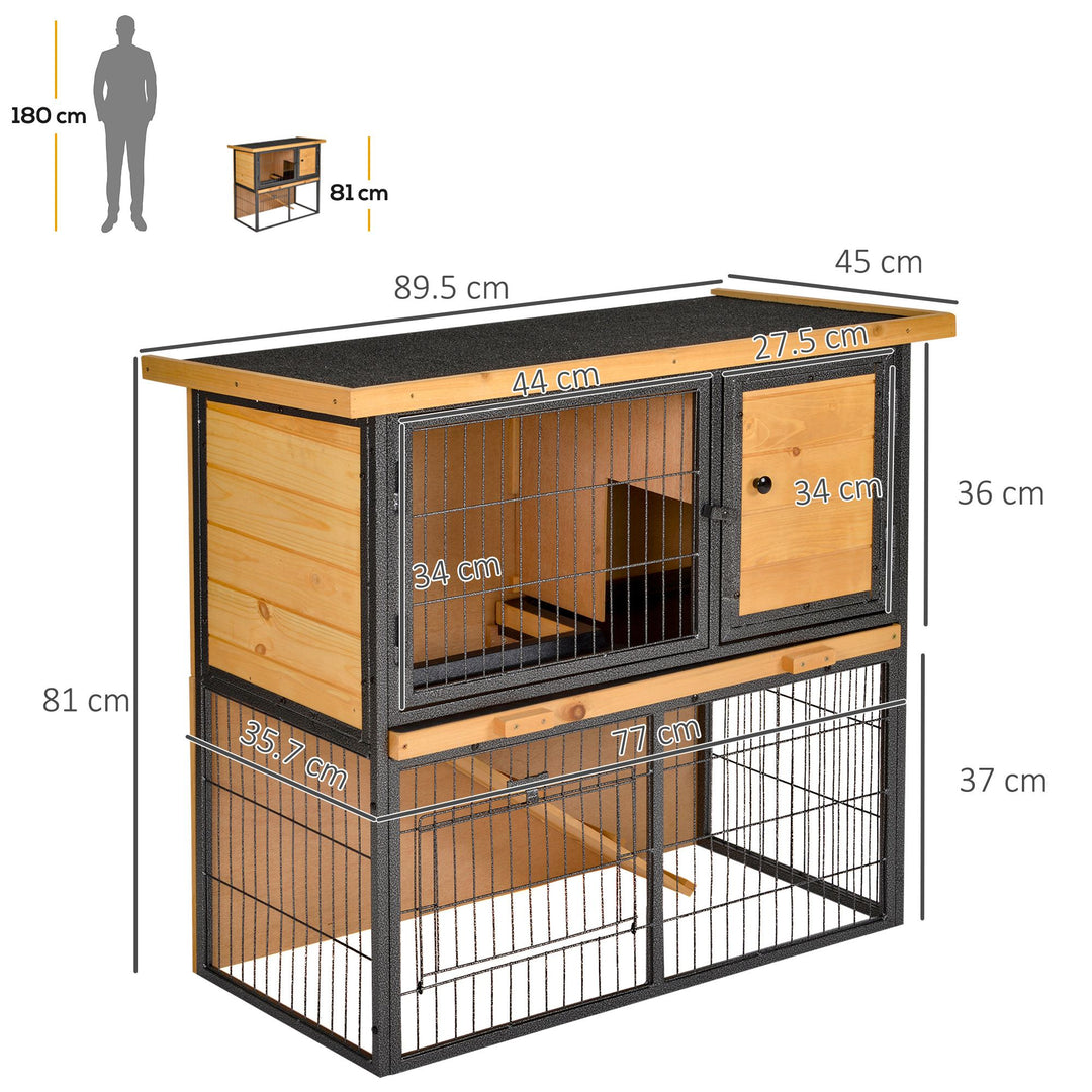 MCL Guinea Pig Hutch Rabbit Hutch Wood-metal Elevated Pet House Bunny Cage with No-Leak Tray Ramp Openable Roof Outdoor 89.5 x 45 x 81cm Light Yellow
