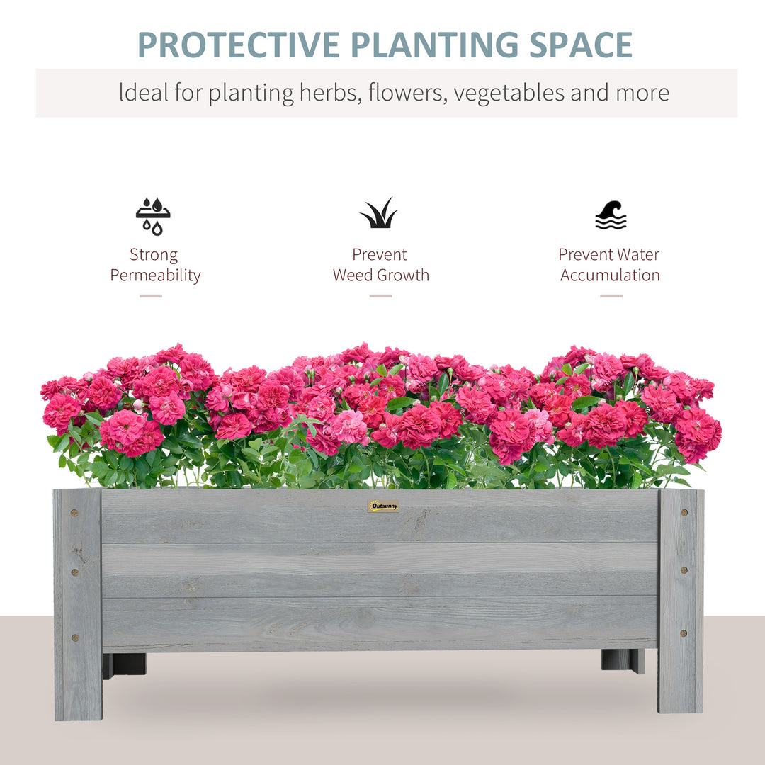 58L Garden Raised Bed Planter Grow Containers for Outdoor Patio Plant Flower Vegetable Pot Fir Wood, 100 x 36.5 x 36 cm, Grey