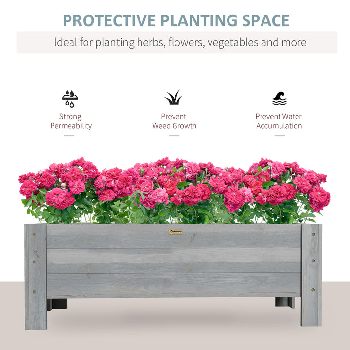 58L Garden Raised Bed Planter Grow Containers for Outdoor Patio Plant Flower Vegetable Pot Fir Wood, 100 x 36.5 x 36 cm, Grey