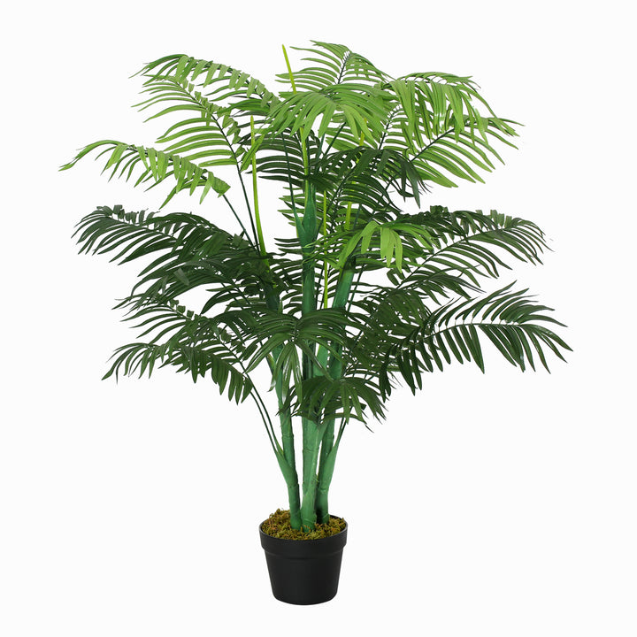 Outsunny Artificial Palm Tree, 125cm/4FT, Decorative Fake Plant with 18 Leaves, Nursery Pot, Plastic for Indoor Outdoor, Green | Aosom UK