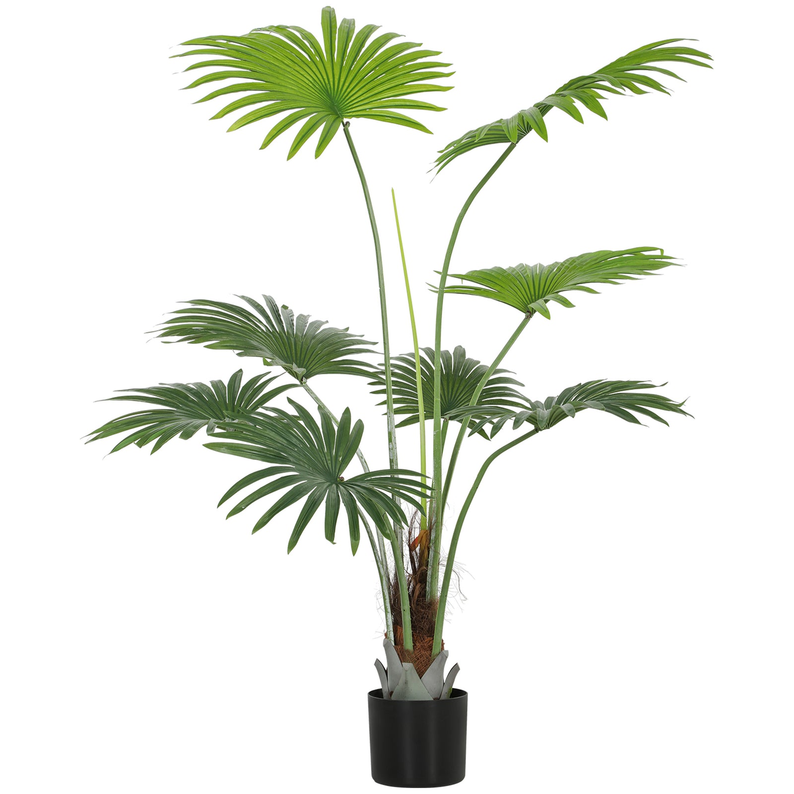 145cm Artificial Palm Tree, Decorative Artificial Plant with Lifelike PEVA Leaves and Coconut Coir, Fake Tree with Plastic Pot and Flocking for Home Office Decor, Green