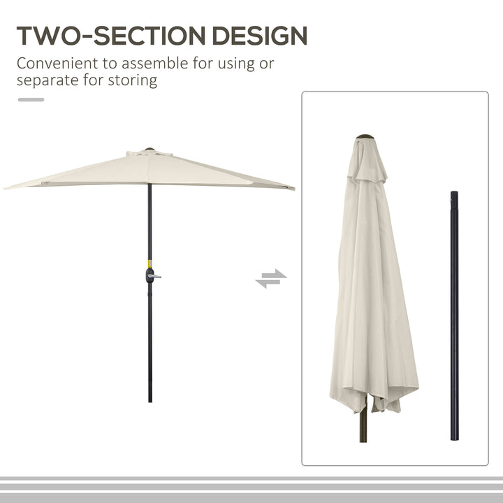3(m) Half Parasol, Semi Round Umbrella with Metal Frame, Crank Handle for Balcony, Garden, Cream White