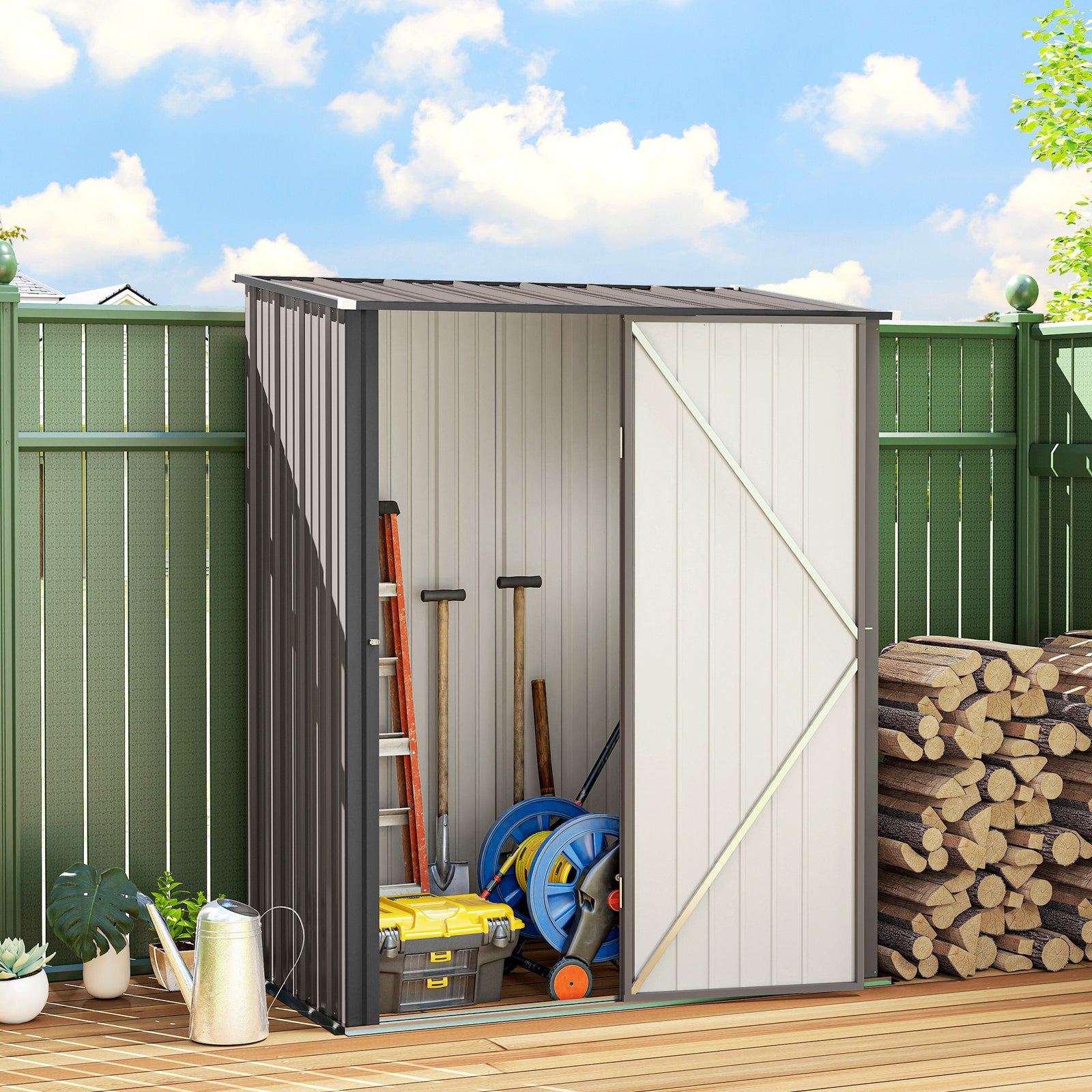 5.3 x 3.1ft Corrugated Steel Garden Shed - Light Grey