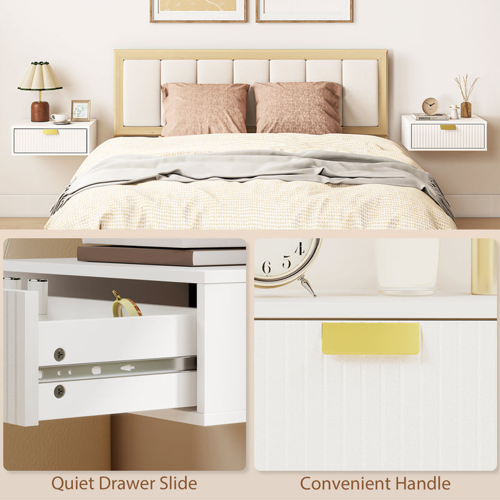 Modern Floating Nightstands Set of 2, Wall Mounted Bedside Tables with