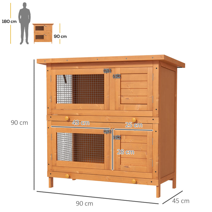 Pawhut Wooden Rabbit Hutch 2 Tiers Bunny House Rabbit Cage w/ Slide-Out Tray and Hinged Opening Roof Small Animal House for Indoor | Aosom UK