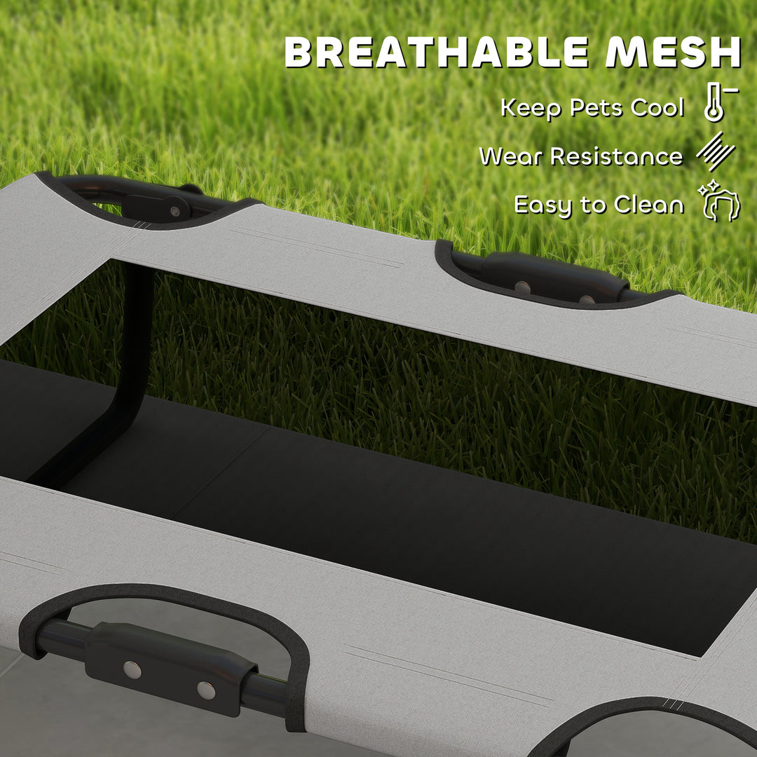 Portable Raised Dog Bed, Elevated Pet Cot with Breathable Mesh for Indoor Outdoor, for Small Medium Dogs, Light Grey