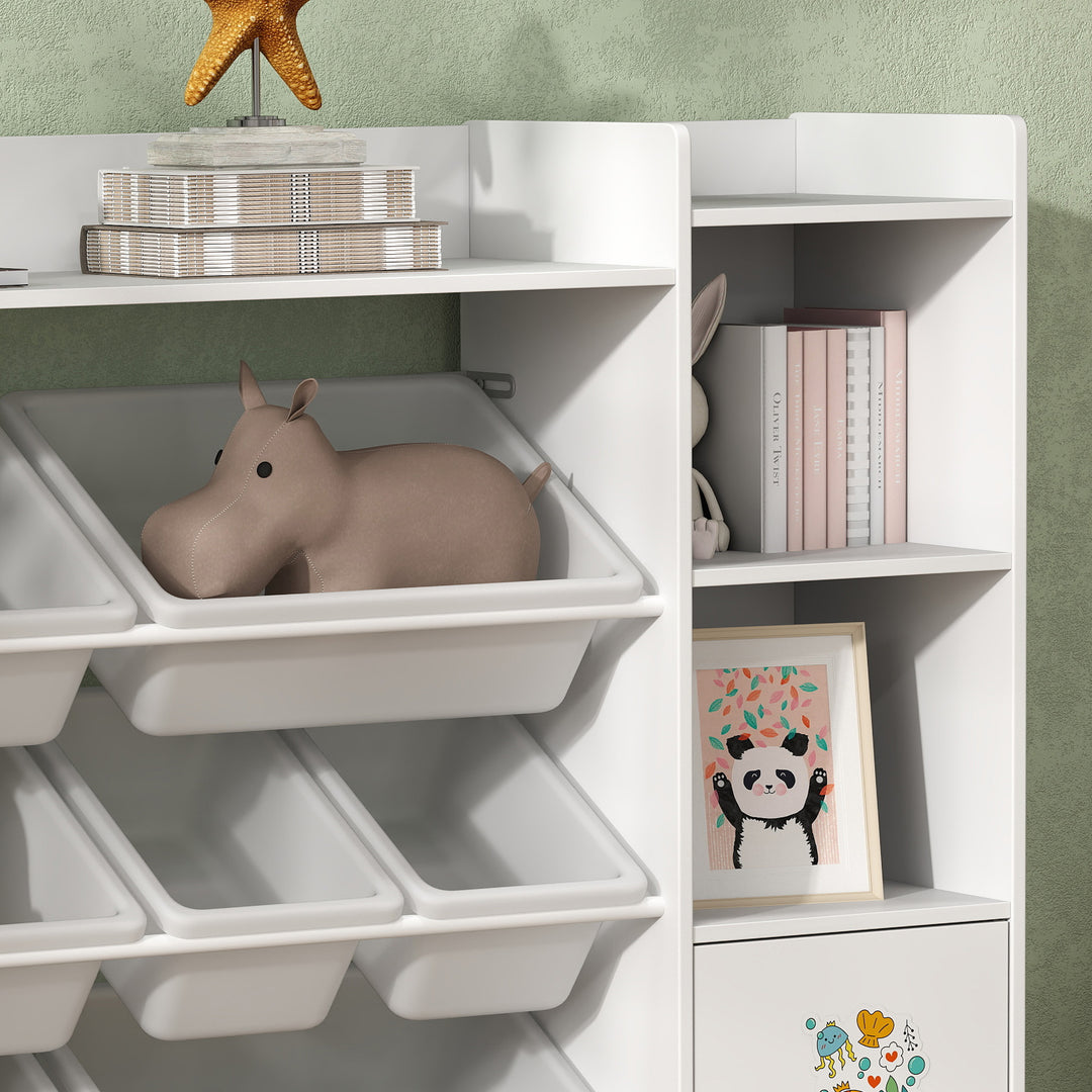 AIYAPLAY Kids Toy Organizers and Storage with 8 Removable Storage Bins and Bookshelf, White