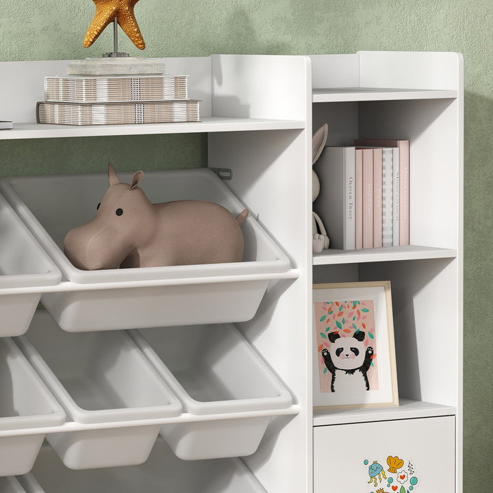 AIYAPLAY Kids Toy Organizers and Storage with 8 Removable Storage Bins and Bookshelf, White