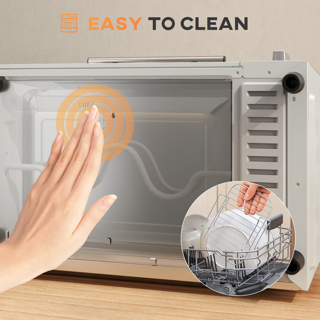 Mini Oven, 9L Countertop Electric Grill, Toaster Oven with Adjustable Temperature, Timer, Dishwasher Safe Baking Tray and Wire Rack, 750W, Cream