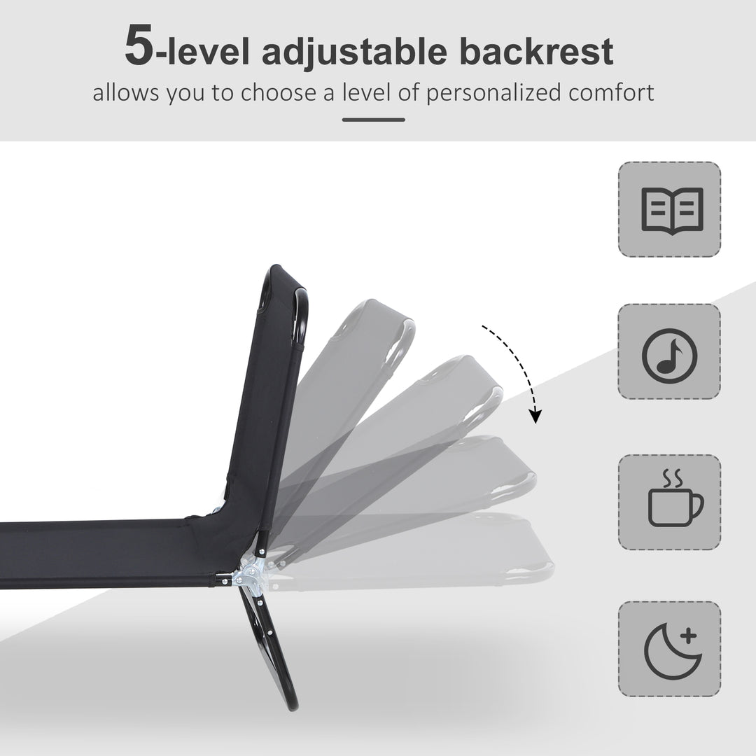 MCL Foldable Sun Lounger with 5-Position Adjustable Backrest, Outdoor Portable Recliner Chaise Lounge Chair with Breathable Mesh Fabric, Black