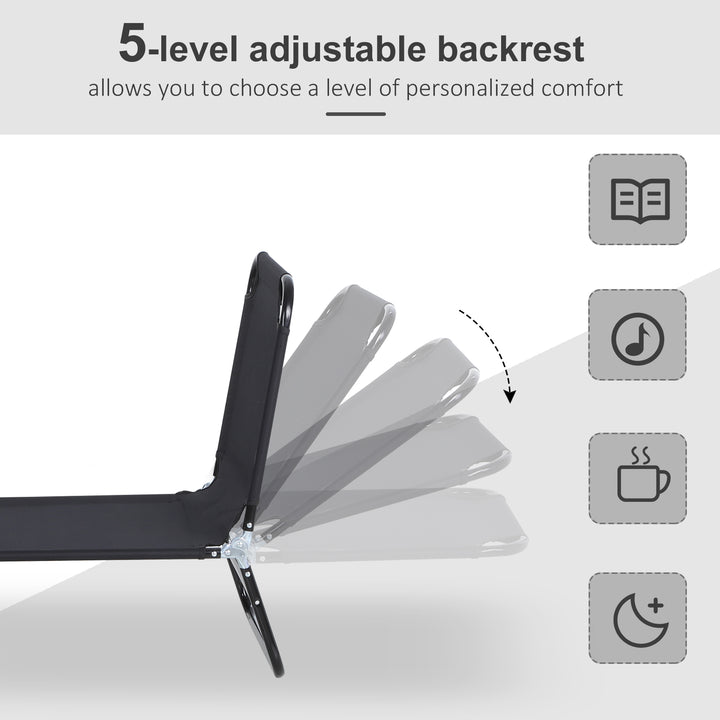 MCL Foldable Sun Lounger with 5-Position Adjustable Backrest, Outdoor Portable Recliner Chaise Lounge Chair with Breathable Mesh Fabric, Black