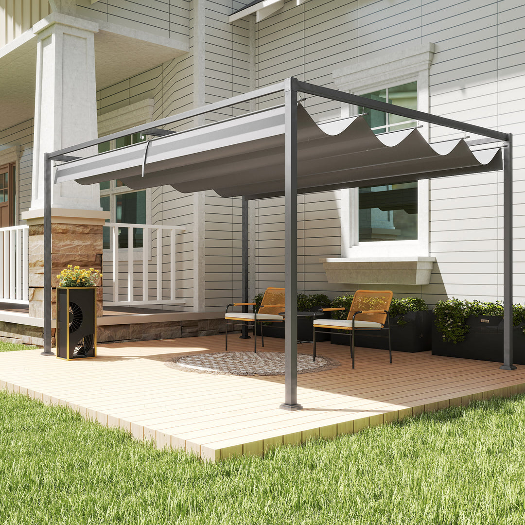 4 x 3(m) Metal Outdoor Pergola with Retractable Roof, Outdoor Gazebo with Drainage Holes for Garden, Patio, Lawn, Grey