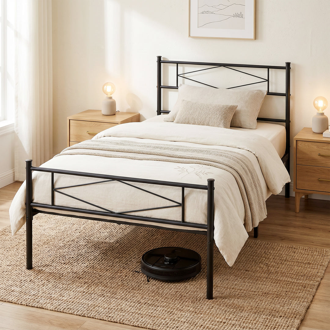3ft Single Bed Frame with Headboard and Footboard, Metal Platform Bed 