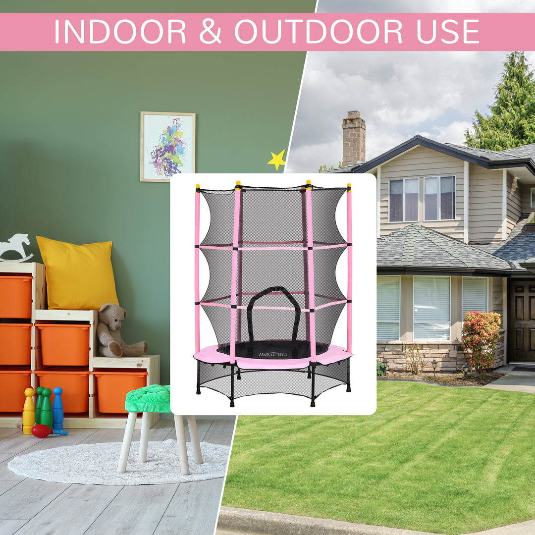 4.6FT/55" Kids Trampoline with Safety Enclosure, Outdoor Indoor Use, for Ages 3-10 Years, Pink