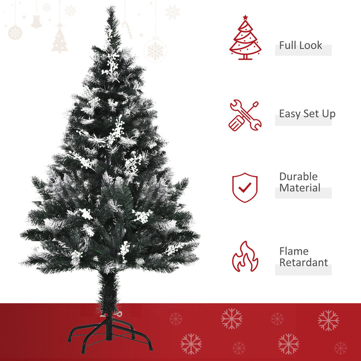 4FT Artificial Snow-Dipped Christmas Tree Xmas | Home Home Indoor Decoration | Removable Stand w/ White Berries Star Topper Branch Green