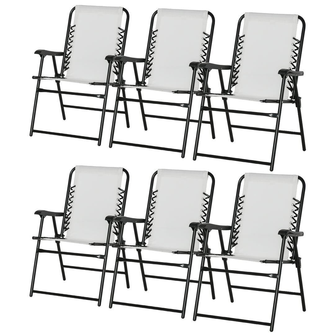 Set of 6 Patio Folding Chair Set, Garden Portable Outdoor Chairs with Armrest and Breathable Mesh Fabric Seat and Backrest, for Camping, Beach, Deck, Lawn, Cream White