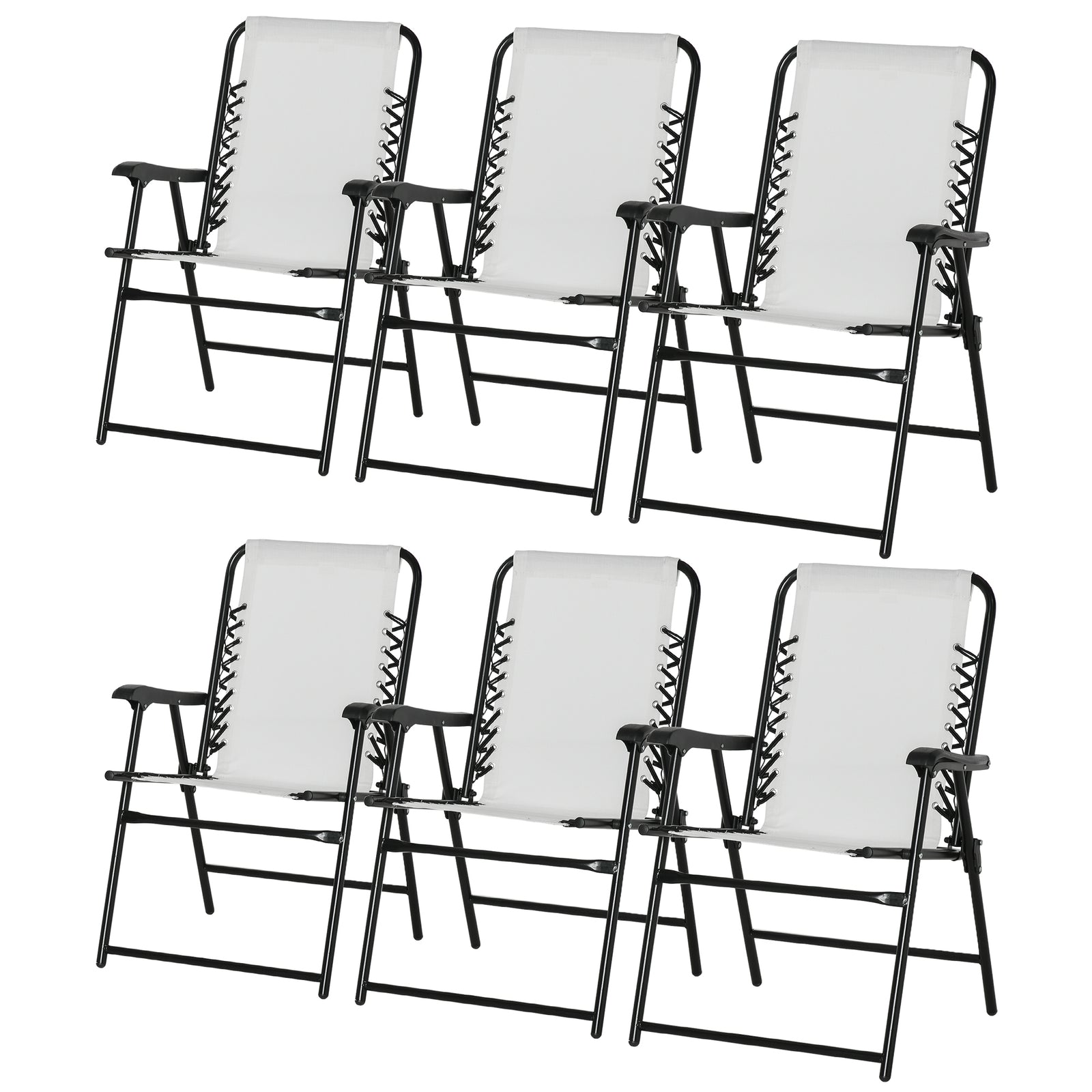 Set of 6 Patio Folding Chair Set, Garden Portable Outdoor Chairs with Armrest and Breathable Mesh Fabric Seat and Backrest, for Camping, Beach, Deck, Lawn, Cream White