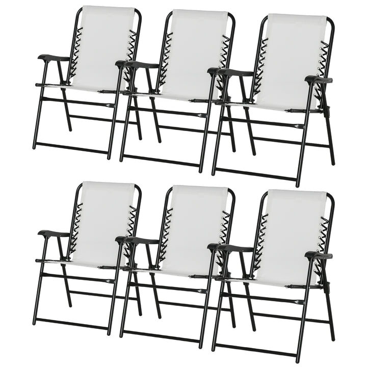 Set of 6 Patio Folding Chair Set, Garden Portable Outdoor Chairs with Armrest and Breathable Mesh Fabric Seat and Backrest, for Camping, Beach, Deck, Lawn, Cream White