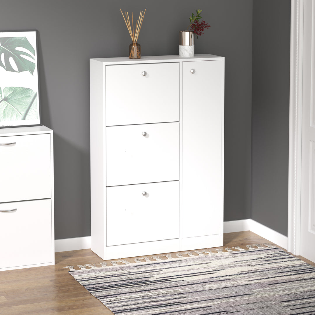 Shoe Cabinet with 3 Flip Drawers, Narrow Shoe Storage Cabinet with 5-tier Cupboard and Adjustable Dividers for Hallway, Entryway, White