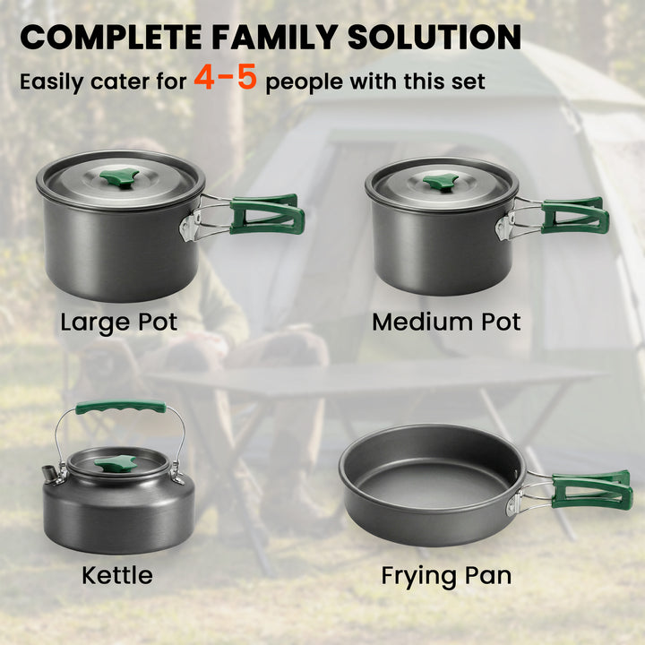 Camping Cookware Set for 4-5 People, Lightweight Aluminium Camping Coo