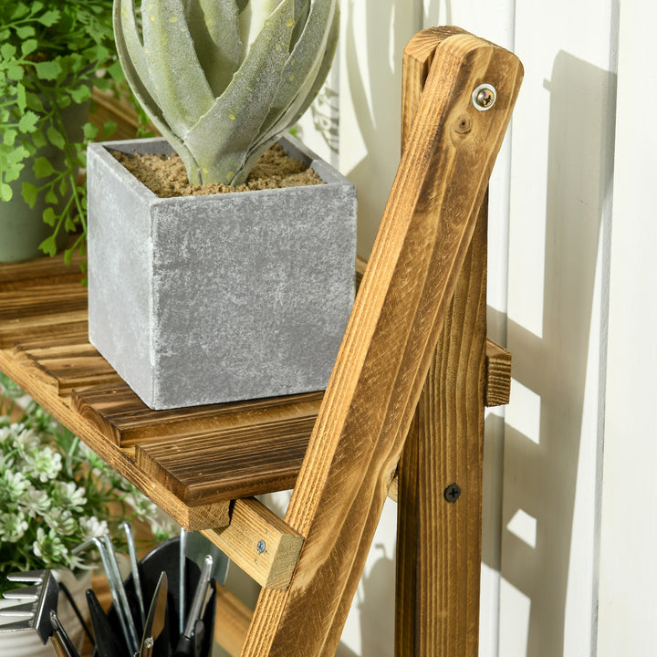 Wooden Folding Flower Pot Stand 3 Tier Garden Planter Display Ladder Gardener Storage Shelves Rack Herb Holder (80L x 37W x 93H cm)
