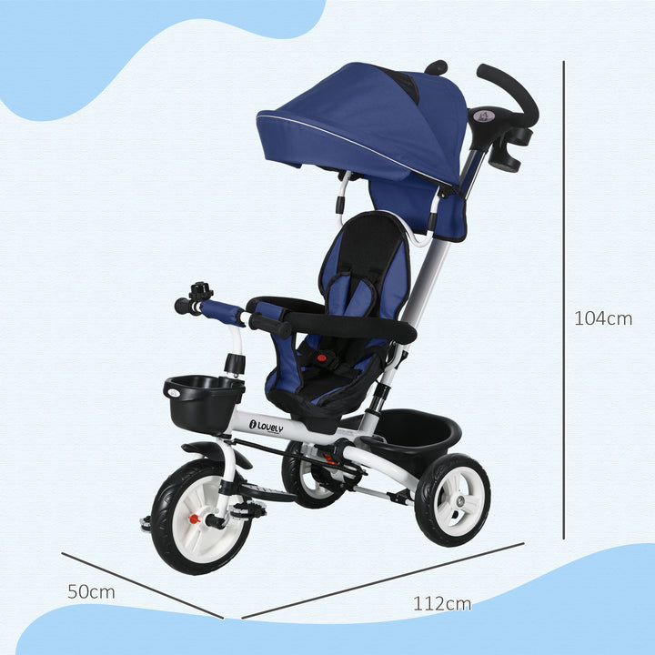 HOMCOM Metal Frame 4 in 1 Baby Push Tricycle with Parent Handle for 1-5 Years Old, Dark Blue | Aosom UK