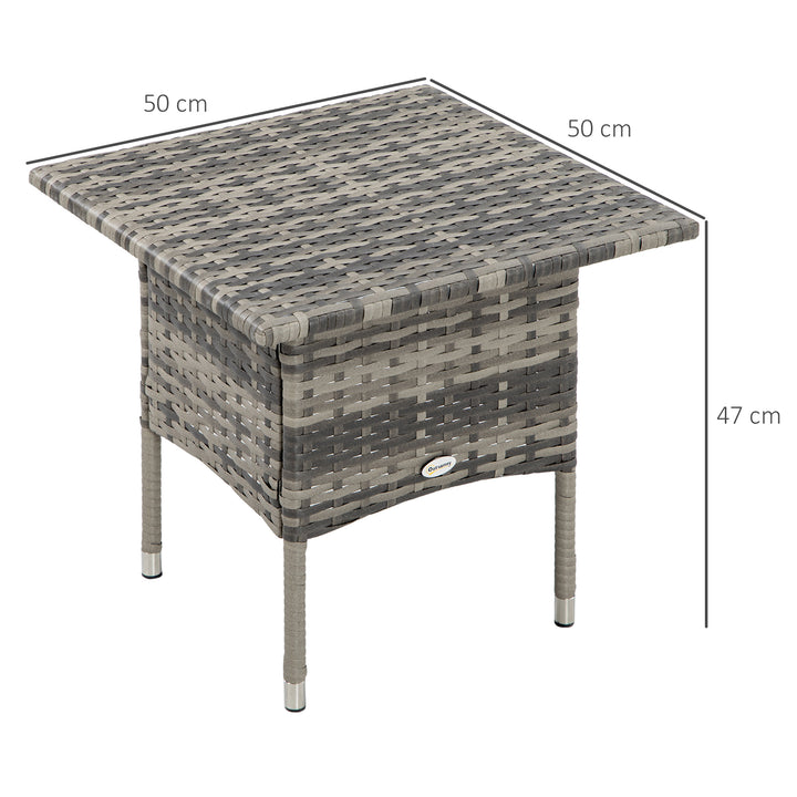 Rattan Side Table, Outdoor Coffee Table with Plastic Board Under the Full Woven Table Top for Patio, Garden, Balcony, Mixed Grey