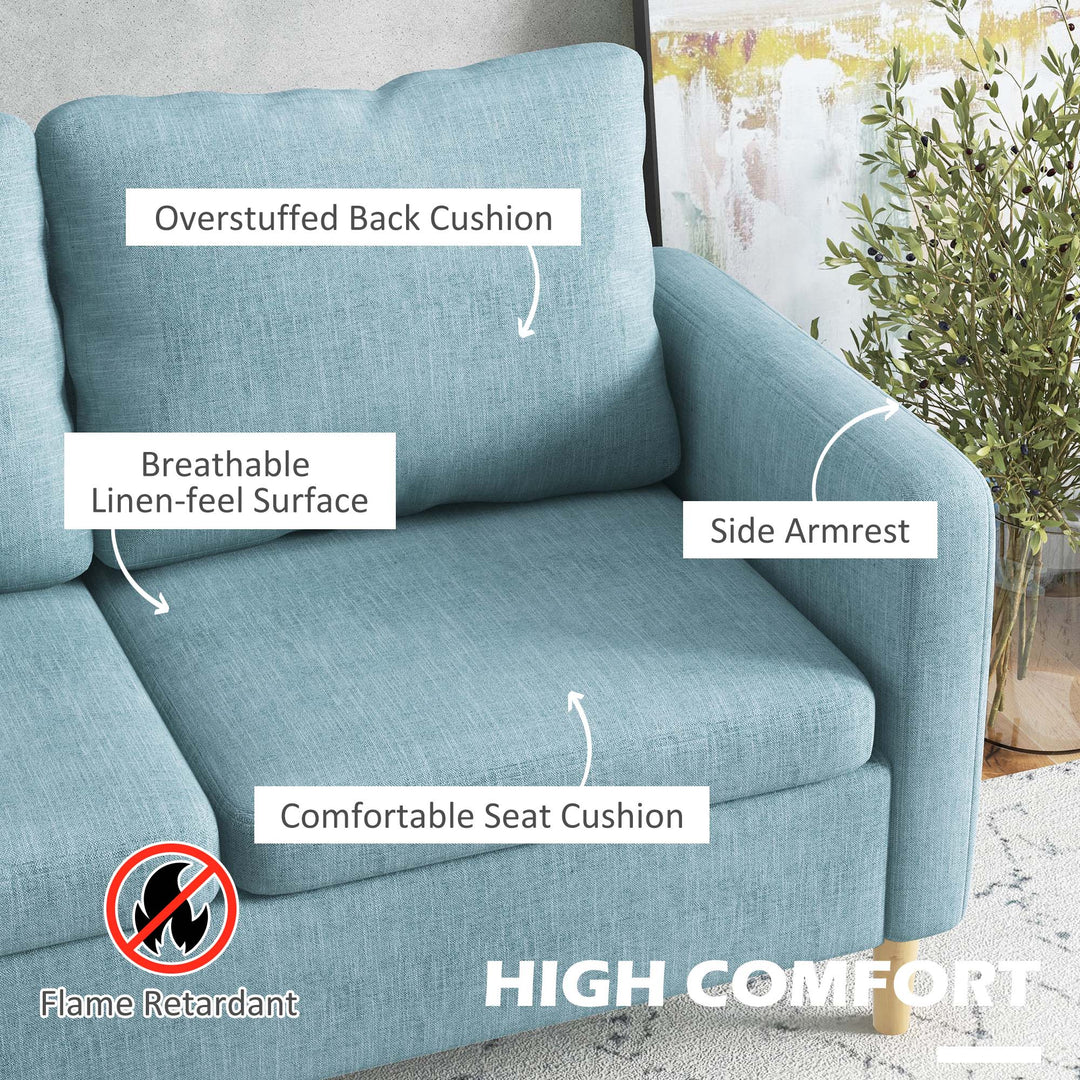 Two Seater Sofa for Living Room, Modern Fabric Couch with Wood Legs and 2 Pockets for Bedroom and Home Office, Blue