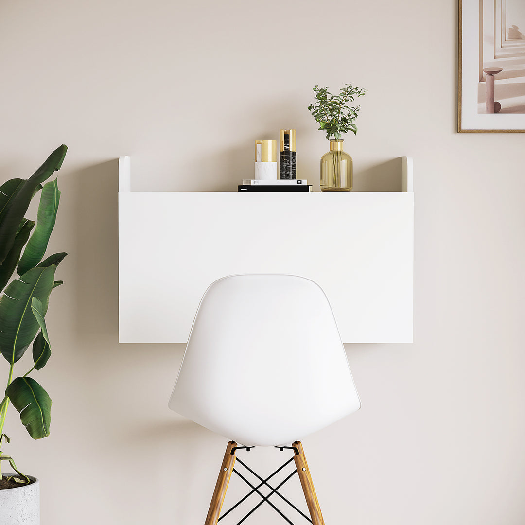 Wall Mounted Table, Drop Leaf Floating Laptop Desk with Space Saving Storage Compartments for Home Office and Study, 77cm x 20cm x 51cm, White