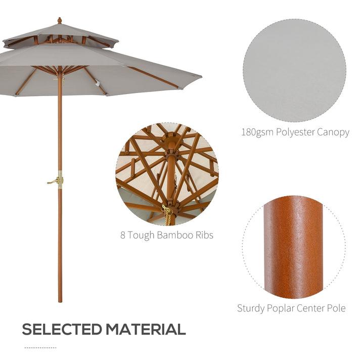2.7m Elegant Wooden Frame Parasol Umbrella - Grey