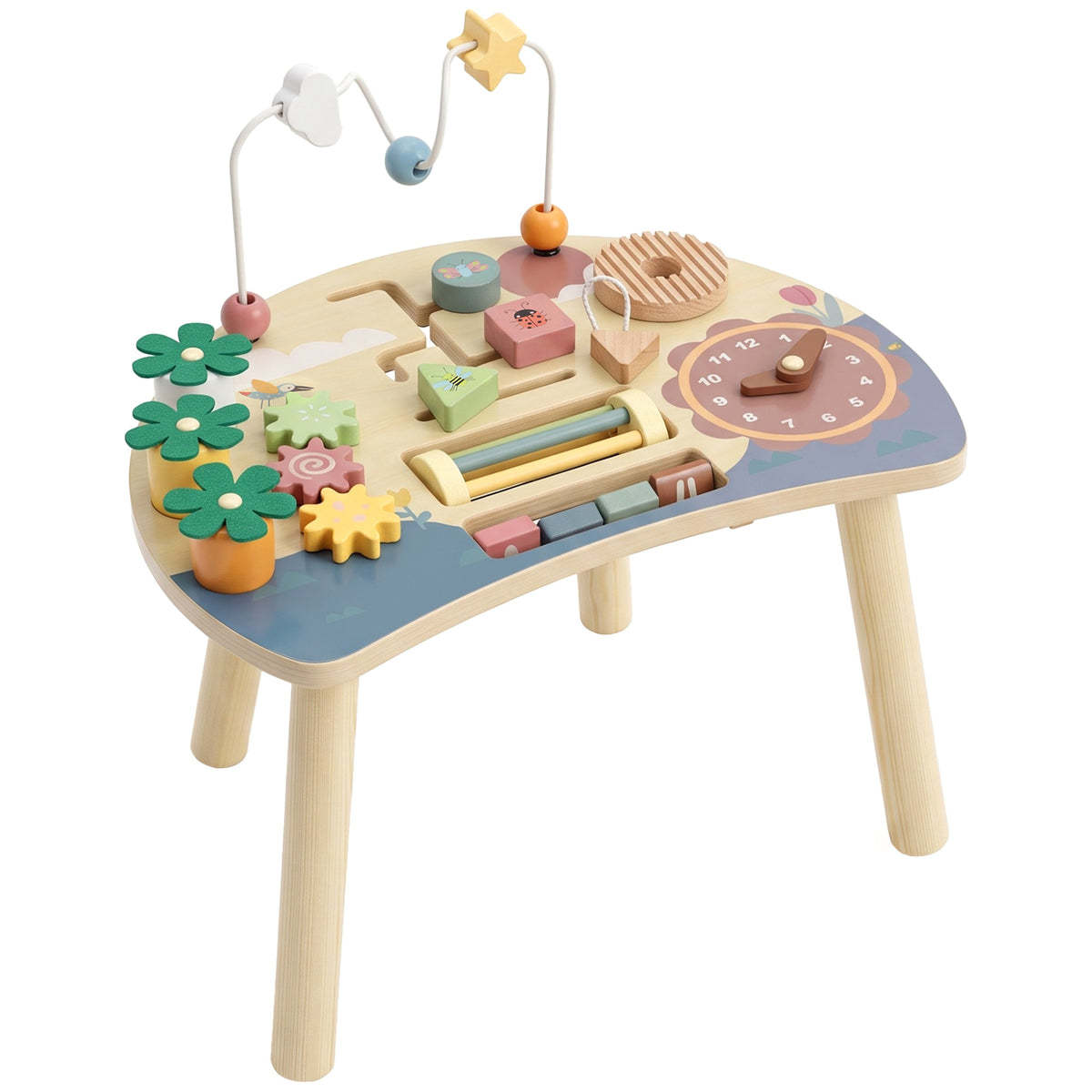Wooden Baby Activity Table for 1-3 Years, 6-in-1 Montessori Activity