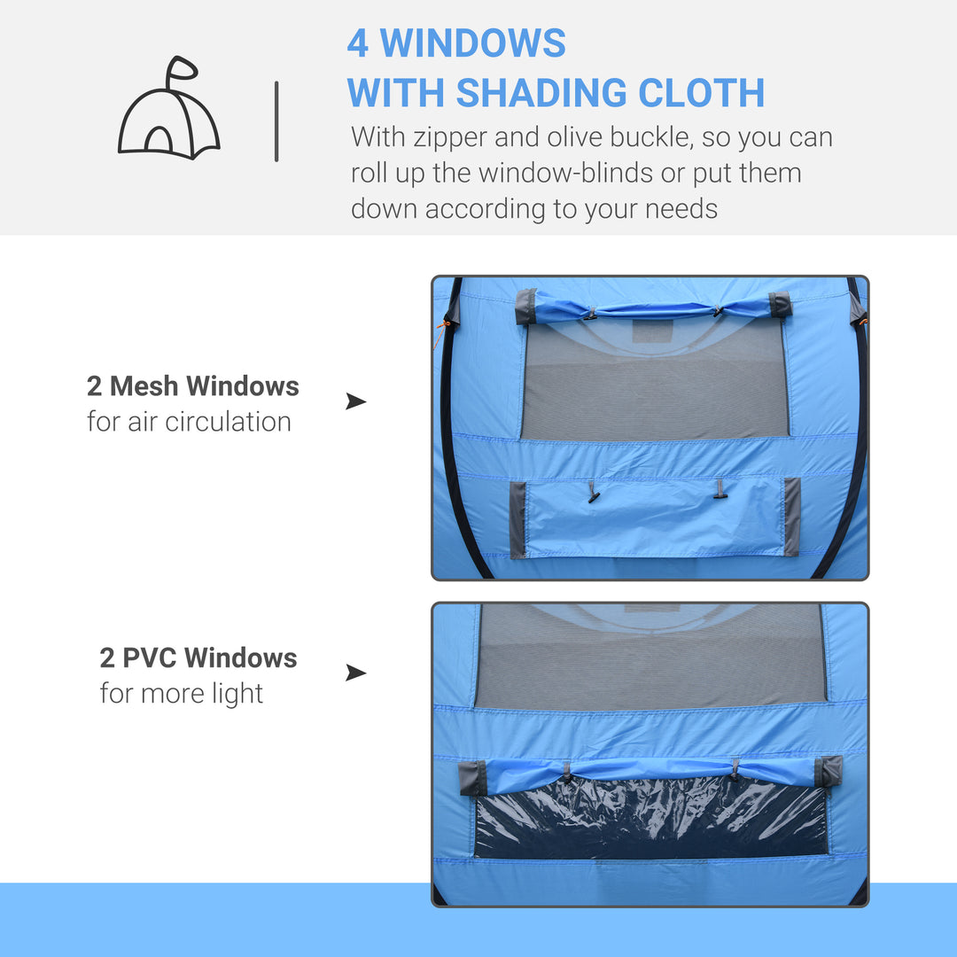4 Person Pop-up Camping Tent Family Tent with Ground Sheet, 4 Windows and Portable Carry Bag for Beach Outdoor Trip, Sky Blue