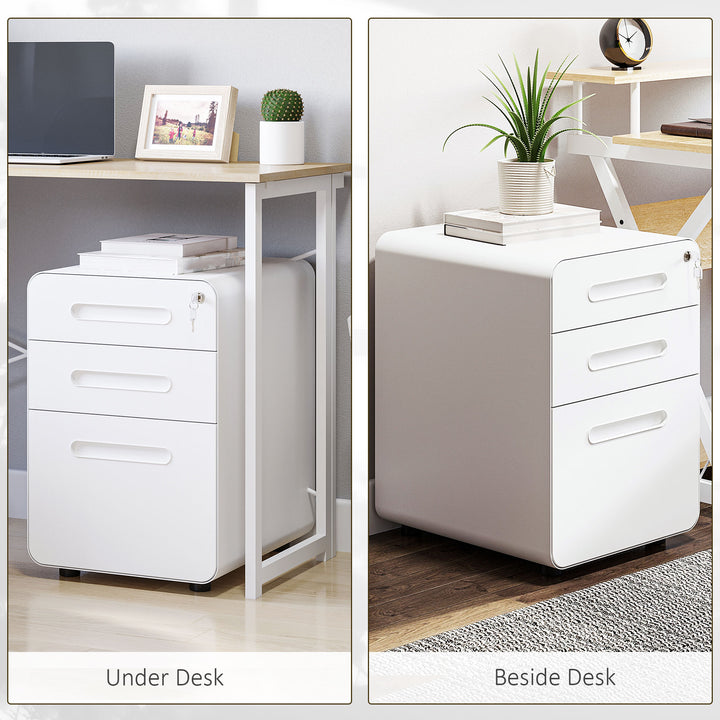 Lockable File Cabinet with 3 Drawers, Vertical Office Drawer for A4, Letter, Legal Size, Anti-tilt Design, Pre-Assembled Body, White