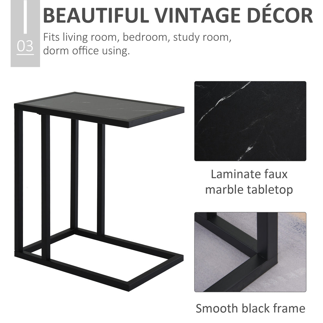 MCL C Shape Bedside Table w/Metal Frame Marble-Effect Top Sofa Narrow Snack End Table for Living Room, Black