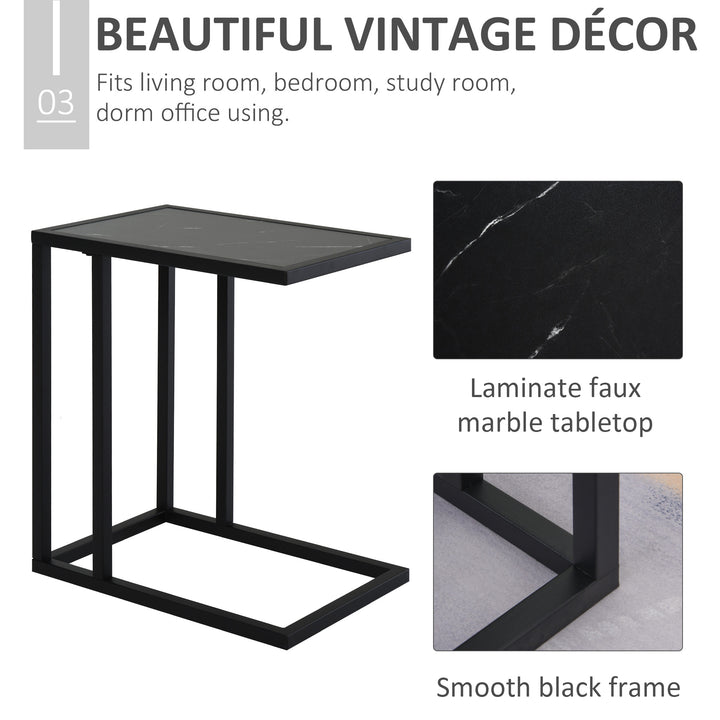 MCL C Shape Bedside Table w/Metal Frame Marble-Effect Top Sofa Narrow Snack End Table for Living Room, Black