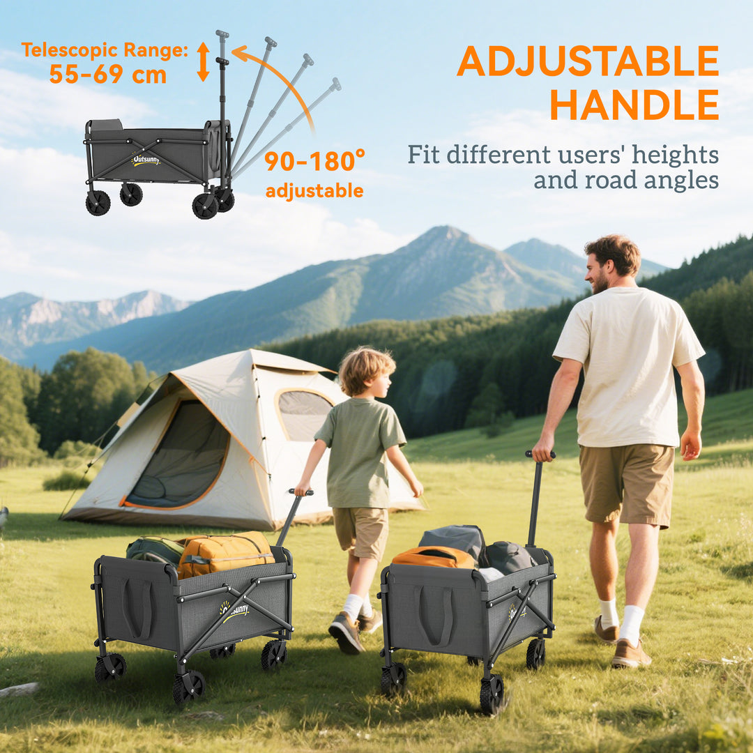 41L Festival Trolley on Wheels, Small Garden Folding Trolley Cart, 60kg Heavy Duty Collapsible Folding Wagon with Adjustable Handle and Carrying Bag for Beach, Camping, Festival, Grey