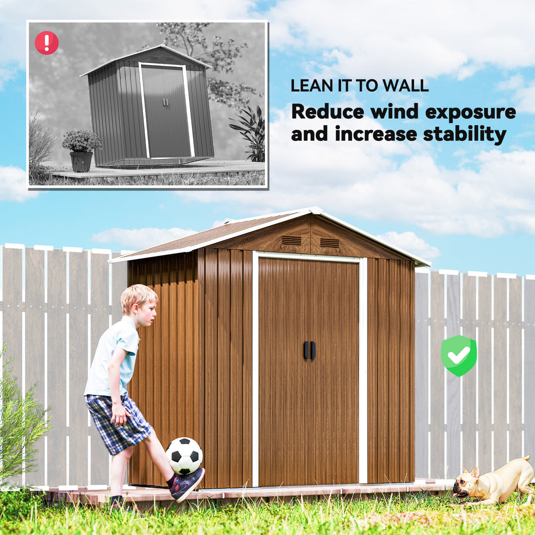 6.5 x 3.5ft Metal Garden Storage Shed - Brown Wood Effect