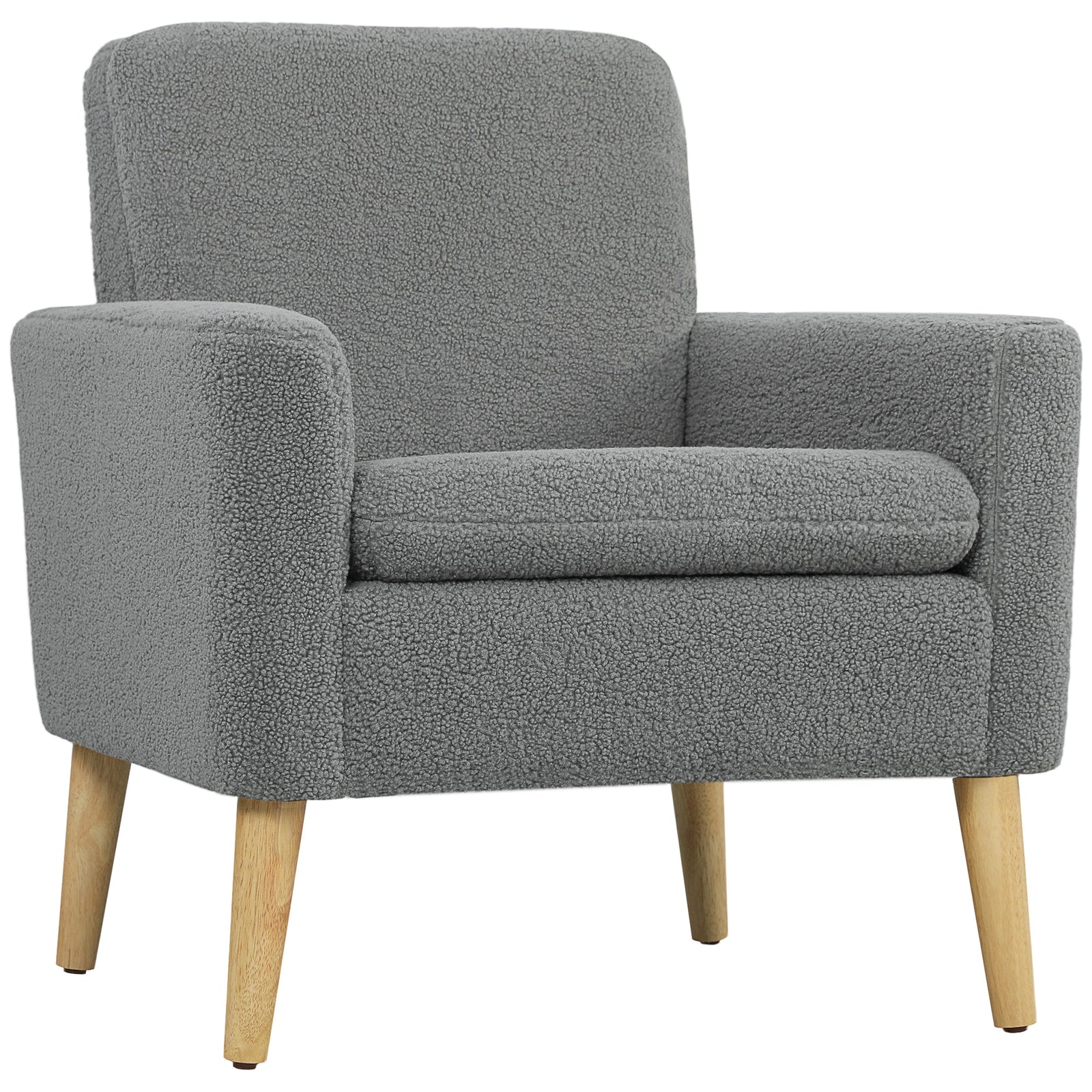 Armchair, Upholstered Accent Chair with Wood Legs and Wide Padded Seat, Teddy Occasional Chair, Grey