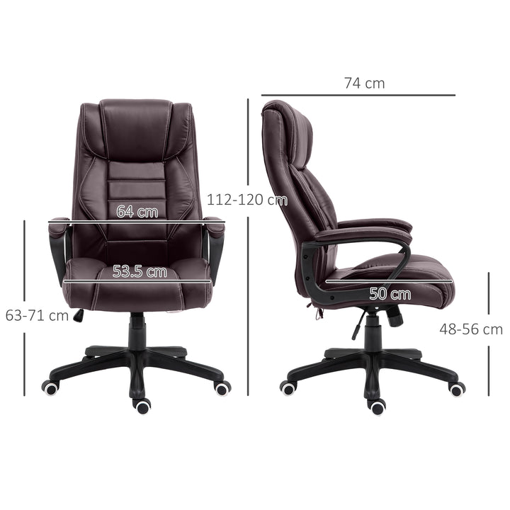 MCL Office Chair with 6-Point Maaage, PU Desk Chair with Padded Seat and Armrest, Computer Chair with Tilt Function for Home, Brown