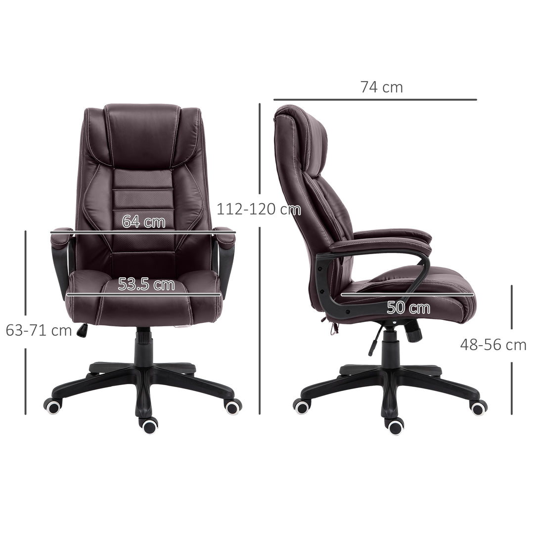 Office Chair with 6-Point Maaage, PU Desk Chair with Padded Seat and Armrest, Computer Chair with Tilt Function for Home, Brown