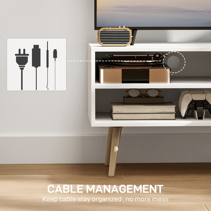 TV Stand up to 55 Inches, TV Unit with Open Shelves and Cable Holes - White