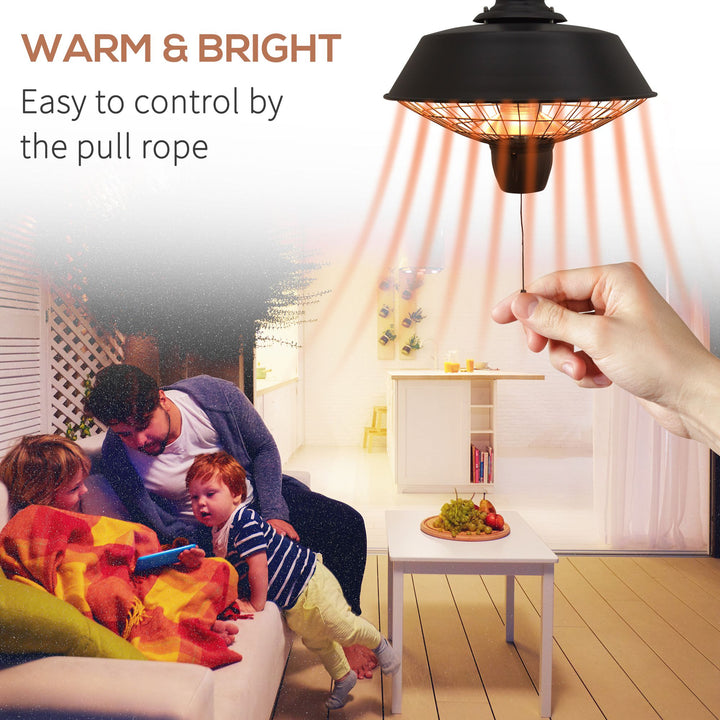 Outsunny 2100W Outdoor Ceiling Mounted Halogen Electric Heater Hanging Patio Garden Warmer Light - Black | Aosom UK