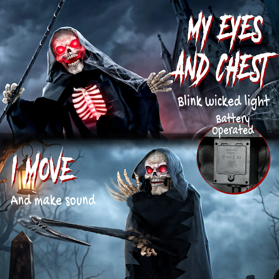 170cm Life Size Animated Grim Reaper Halloween Decoration, Scary Hallo