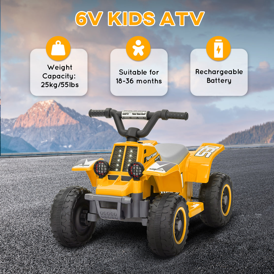 AIYAPLAY 6V Electric Quad Bike for Kids, Ride On ATV w/ Forward/Reverse, Headlights, for Ages 18-36 Months, Yellow